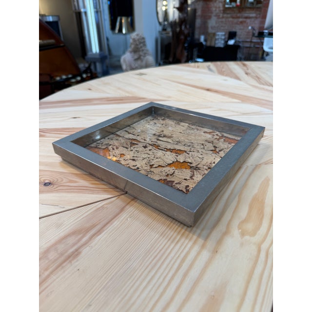 1970s Vintage Square Tray With Cork Inlay and Metal Frame For Sale - Image 5 of 7