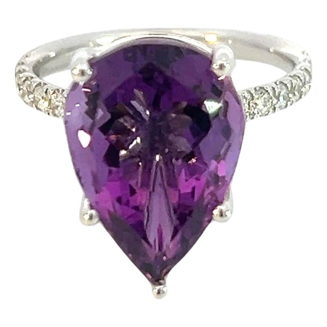 Natural Amethyst Diamond Ring 6.5 14k White Gold 7.67 TCW Certified For Sale