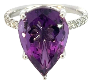 Natural Amethyst Diamond Ring 6.5 14k White Gold 7.67 TCW Certified