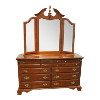 Michael Howard Berkley Collection Solid Cherry 65" Triple Dresser W. Storage Jewelry Mirror For Sale