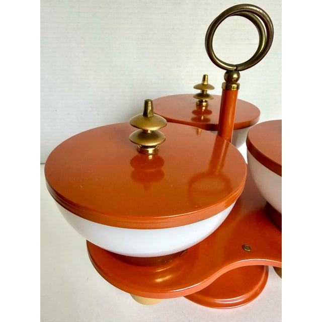 Mid-Century Modern Space Age Rotating Condiment Server With Fire-King Milk Glass Bowls For Sale - Image 4 of 11