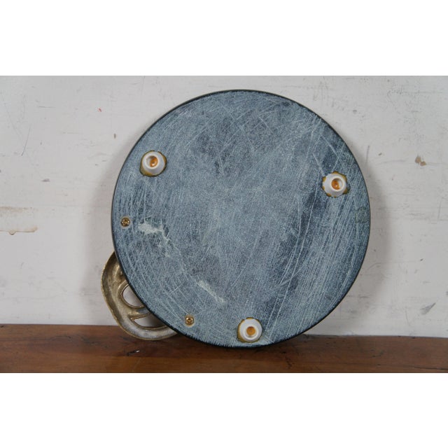 Vintage Green Marble Brass French Horn Cheese Plate Serving Tray For Sale - Image 11 of 12
