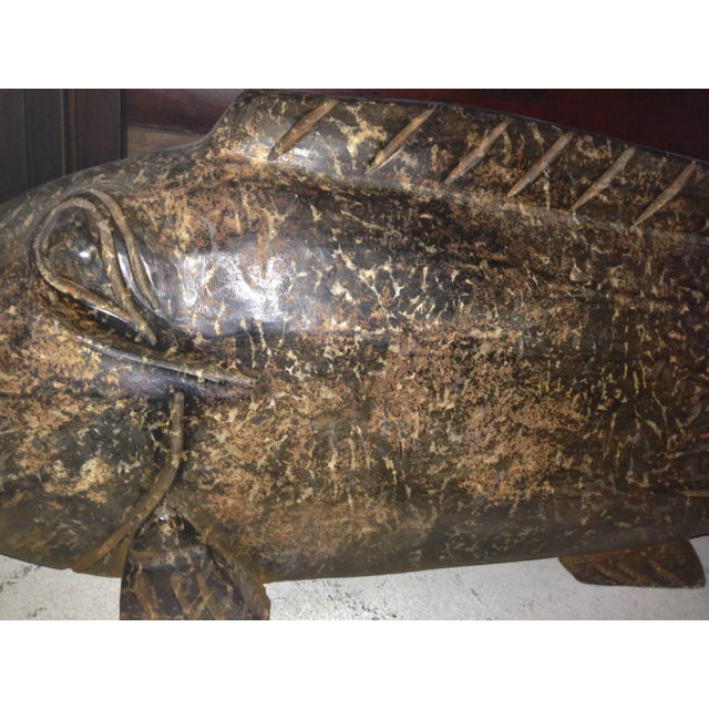 Beautiful Neolithic style fish is carved from a single boulder. Its design is typical of China's ancient Red Mountain...