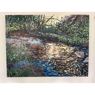 The Rhythm of Light by Deb Komitor | Oil Painting of a stream with light reflecting on water For Sale