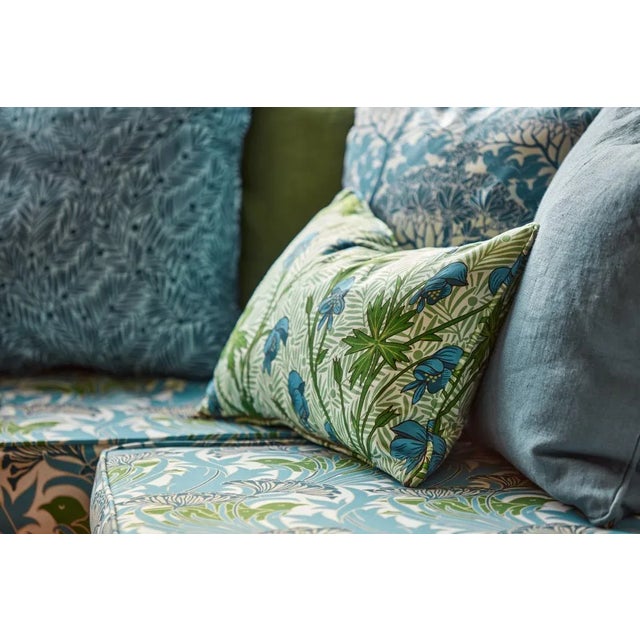 English Morris & Co Monkshood Fabric in Cobalt/Goblin Green For Sale - Image 3 of 3