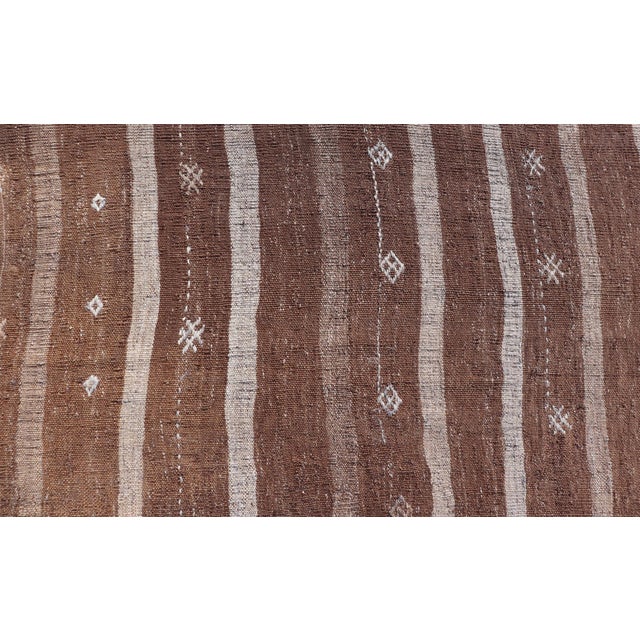 Textile Vintage Turkish Kilim Rug in Rich Cocoa and Ivory With Stripe Design 6'9"x8'9" For Sale - Image 7 of 11