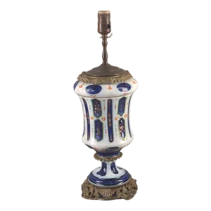 Antique French Victorian Bayeux Porcelain Blue & White Bronze Oil Table Lamp Converted