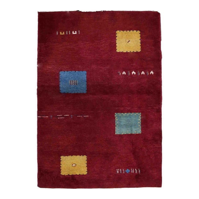 1970s Handmade Vintage Persian Gabbeh Rug 4.6' X 6.6' For Sale