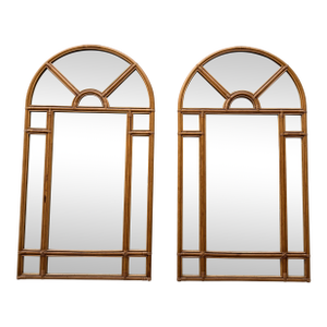 Large Rattan Parclosed Mirrors, Italy, 1970s, Set of 2