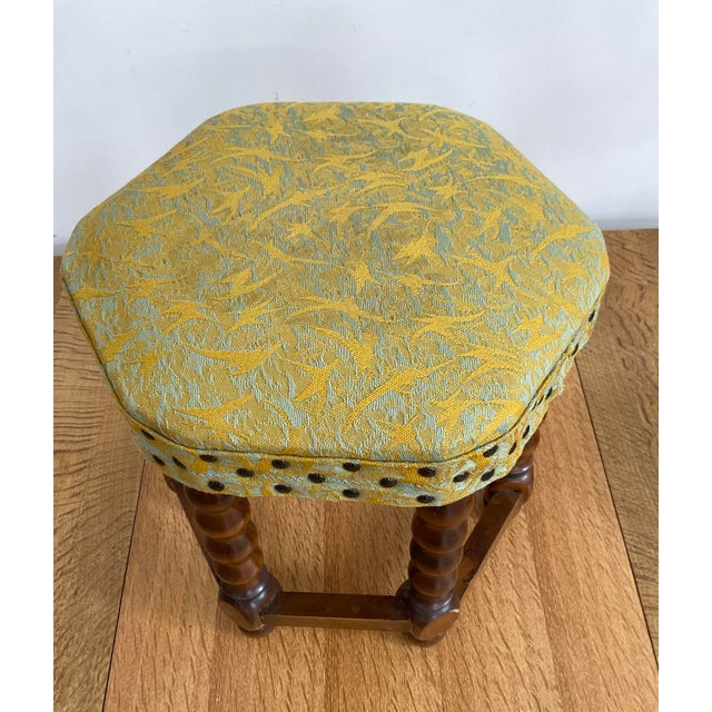 Wood Vintage Mid-Century Oak Footstool With Geometric Needlepoint Tapestry For Sale - Image 7 of 9