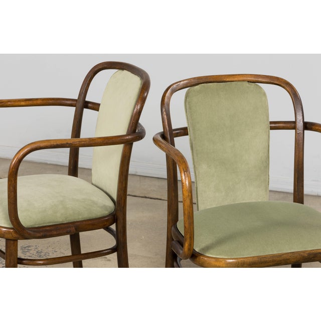 Green 1950s Thonet Bentwood Armchairs in Willow Green Velvet – Pair For Sale - Image 8 of 18