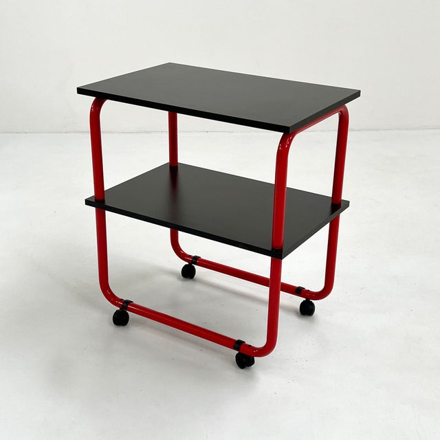 Metal Tubular Console Table on Wheels in Metal and Wood, 1980s For Sale - Image 7 of 7