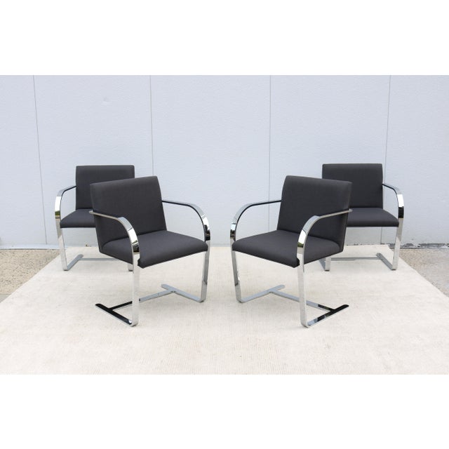Ludwig Mies Van Der Rohe Brno Flat Bar Chairs in Gray Wool by Gordon - Set of 4 For Sale In New York - Image 6 of 18