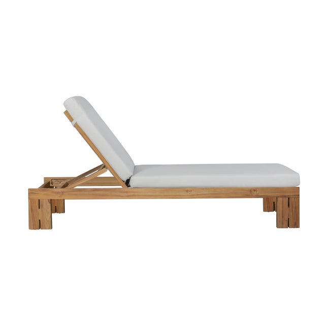Paradiso Outdoor Teak Chaise - Gray Fabric For Sale - Image 4 of 10