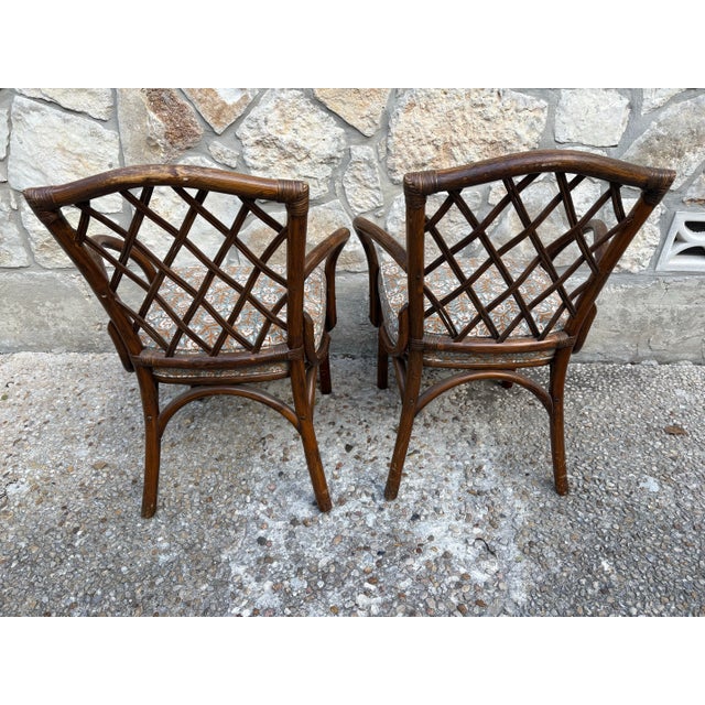 English Pair of Vintage Diamond Lattice Backed Bent Arm Chairs For Sale - Image 3 of 7