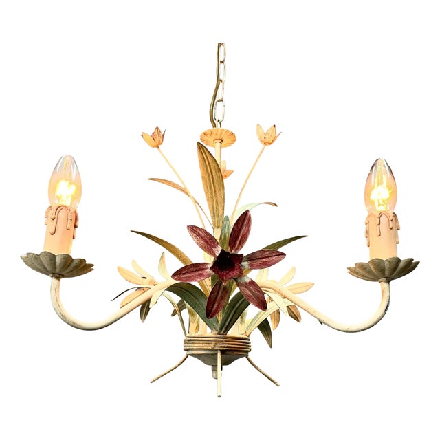 Vintage Metal Floral Chandelier, France, 1970s For Sale