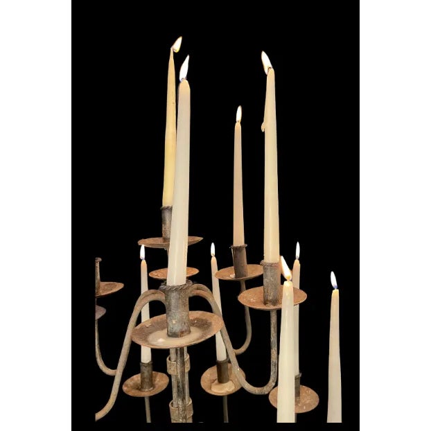 Rustic European 1980s Massive Spanish Style 15 Arm Wrought Iron Candelabra For Sale - Image 3 of 8