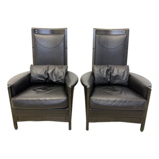 Umberto Asnago Black Leather Peggy Lounge Chairs for Georgetti, 1990s - A Pair For Sale