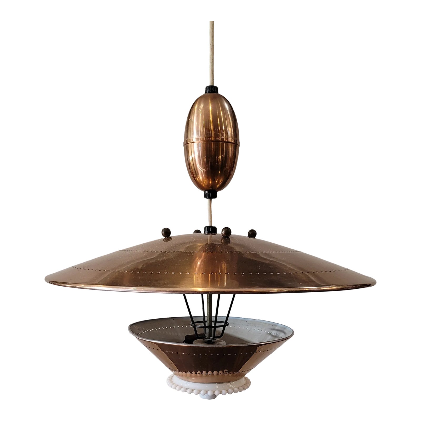 1960's Mid Century Chandelier Atomic Adjustable Aluminum Copper Color