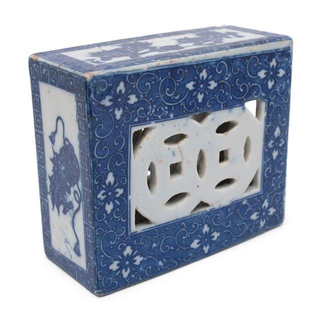 Chinese Chinese Blue and White Fu Lion Headrest, C. 1920 For Sale - Image 3 of 7