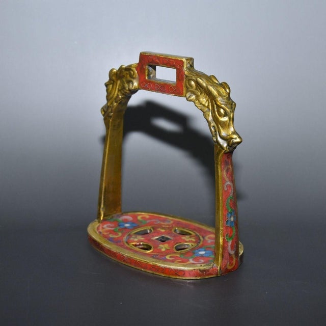 Pair of Antique Cloisonné Enamel Stirrups With Dragon Motif, 1.43kg For Sale - Image 9 of 9