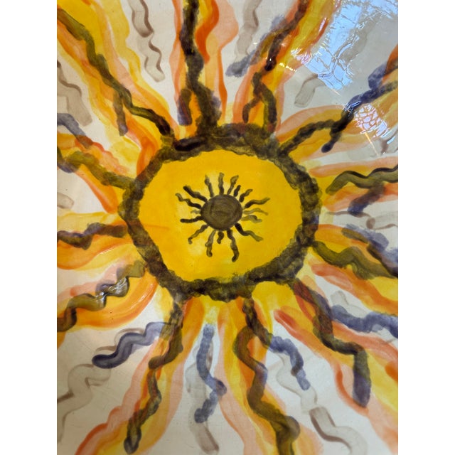 Mid-Century Modern Vintage 12.5” Signed Sunburst Ceramic Pottery Bowl For Sale - Image 3 of 11