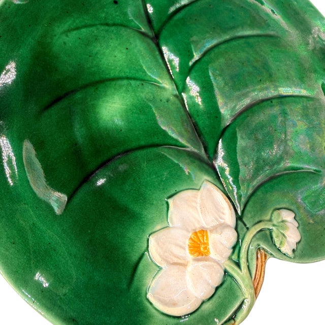 Mid 19th Century George Jones Majolica Water Lily Plate Glazed in Lush Greens, English, Ca. 1869 For Sale - Image 5 of 8