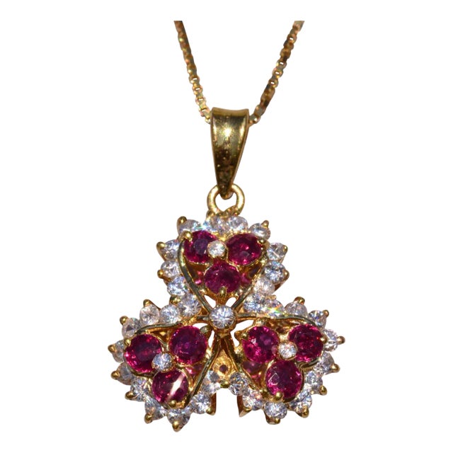 The Old Dime: Yellow Gold Ruby and Crystal Pendant For Sale