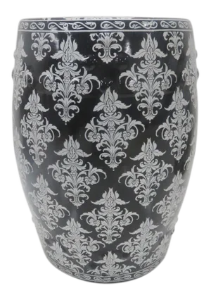 Chinese Black & Silver Leaf Garden Stool