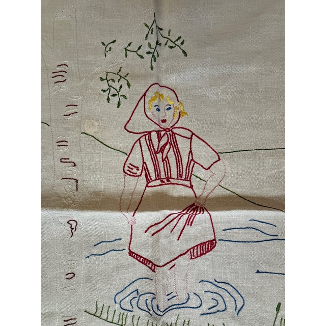Textile Hand Embroidered Swedish Artwork, Dresser Scarf or Wall Hanging For Sale - Image 7 of 8