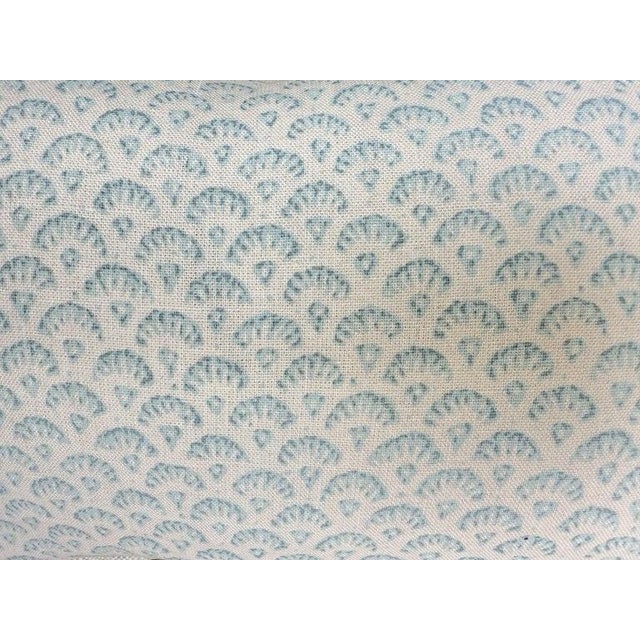 A charming pair of decorative pillows, custom-made with a soft printed linen textile in a repeating shell or fan motif in...