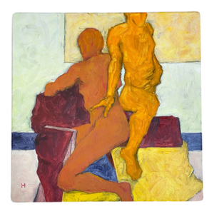 Abstract Oil on Masonite Painting of Two Male Nudes by Jon Hall 2010