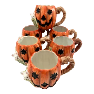 Vintage OCI/Fitz & Floyd Jack-O-Lantern/Mouse Mugs-Set of 6