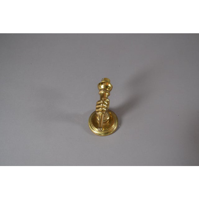 Art Deco Brass Hand-Form Torch Wall Sconce with White Pleated Shade, 1930s For Sale - Image 6 of 7