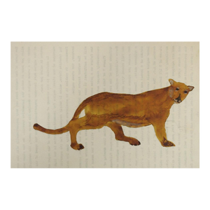 1940s Outsider Folk Art Mountain Lion Cougar Watercolor Painting