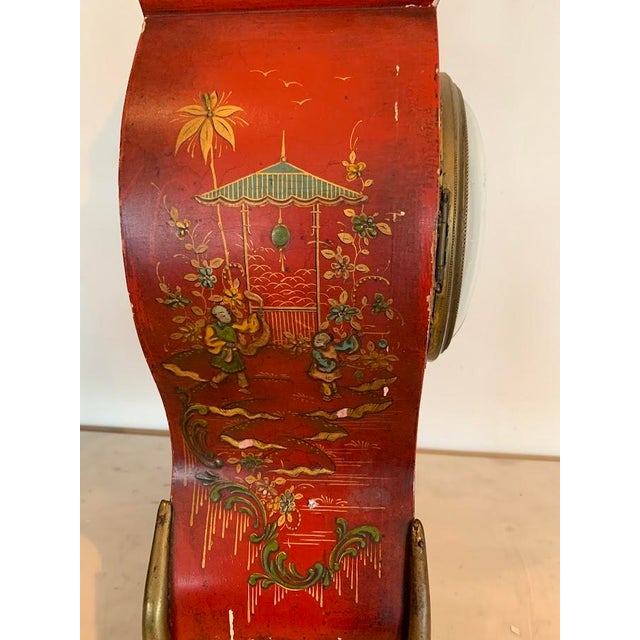 20th Century Red Lacquered Wooden Cartel Clock with Chinese Decoration For Sale - Image 3 of 13