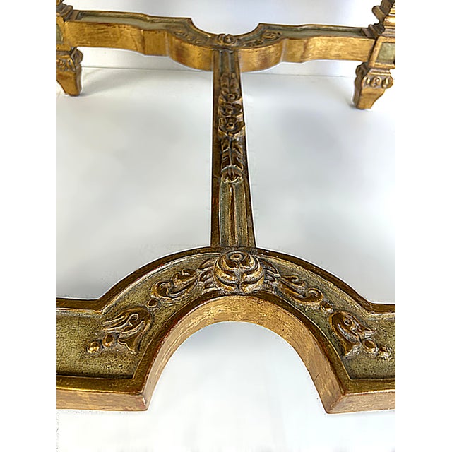 Late 20th Century Carved Giltwood Ottomans/Benches, Embroidered Seats, Nailheads, Pair, Louis XIV For Sale - Image 9 of 11