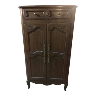 Vintage 1960s Mount Airy Furniture Company French Regency Louis XV Style Carved Wood & Brass Armoire, Wardrobe For Sale