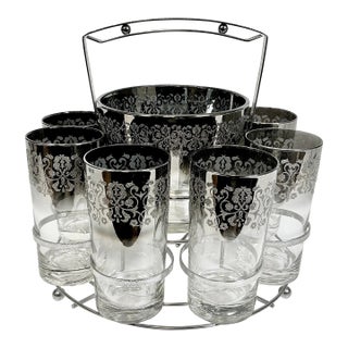 1970s Vintage Hollywood Regency Dorothy Thorpe Style Ombré Embossed Glassware Set - 10 Pieces For Sale