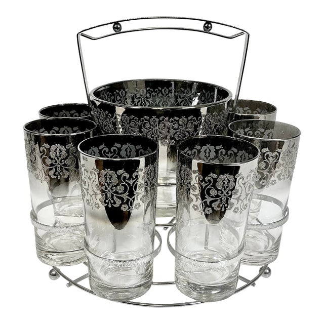 1970s Vintage Hollywood Regency Dorothy Thorpe Style Ombré Embossed Glassware Set - 10 Pieces For Sale