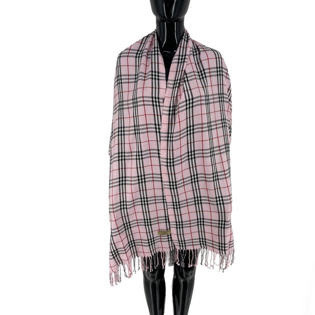 Burberry Pink Plaid 100% Cashmere Scarf | Chairish
