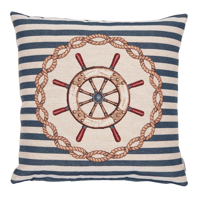 Nautical Wheel Woven Cushion With Feather Filler - 42x42cm (17"x17") For Sale