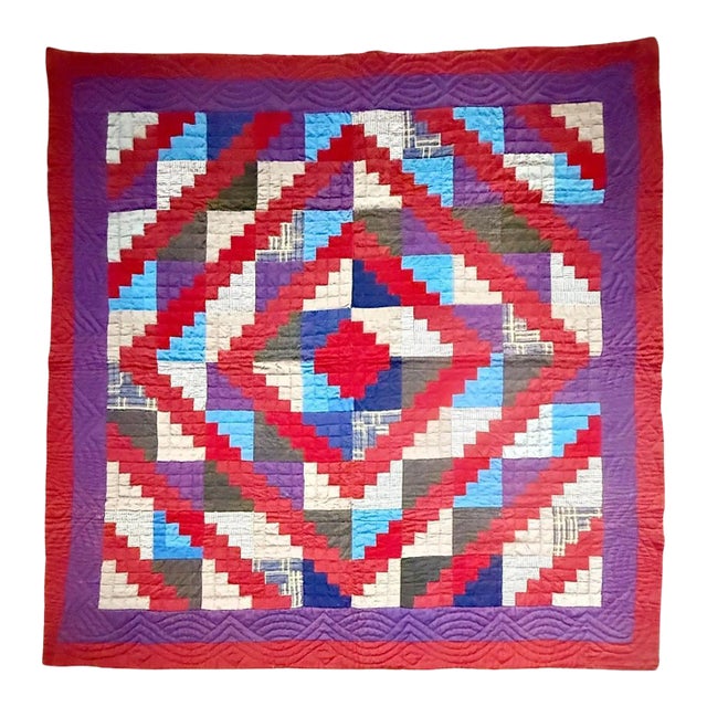 Antique American Lancester County Log Cabin Barn Raising Quilt with Boro Backing For Sale