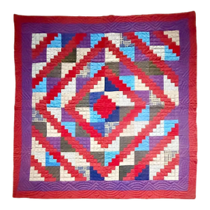 Antique American Lancester County Log Cabin Barn Raising Quilt with Boro Backing
