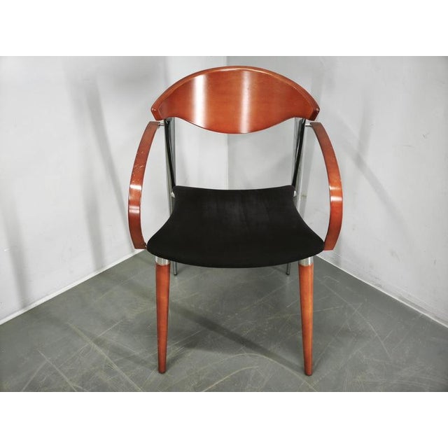 Spanish Chrome, Wood, and Velvet Dining Chairs from Paco Capdell, 1980s, Set of 8 For Sale - Image 6 of 18