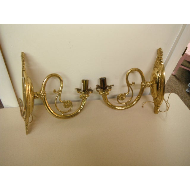 Gold Vintage Brass Electric Wall Sconces - Pair For Sale - Image 8 of 8