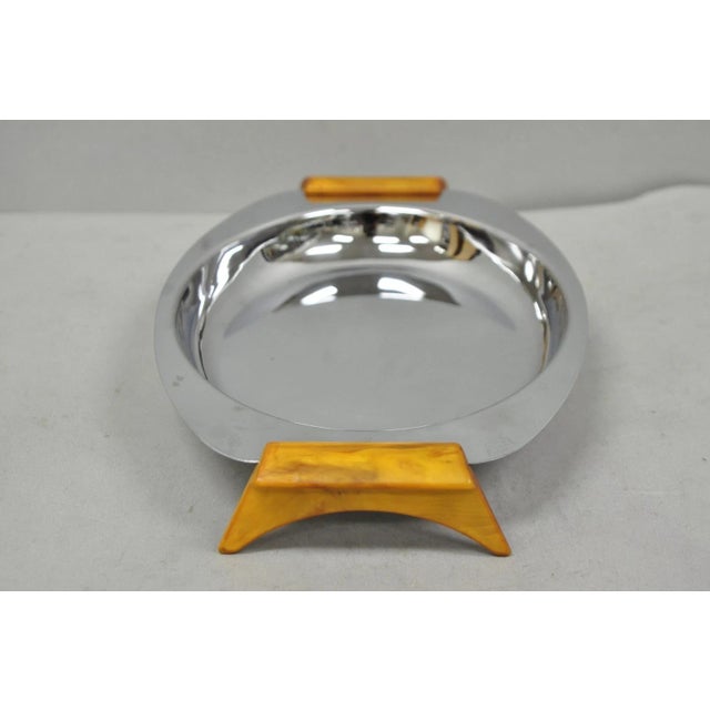 Vintage Art Deco Stainless Steel Glo-Hill Gourmates Butterscotch Bakelite Tray For Sale - Image 9 of 14