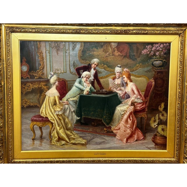 CARLO FERRANTI (1840–1908) A Chess Problem A Sophisticated Italian Genre Interior of Chess, Society and Strategy...