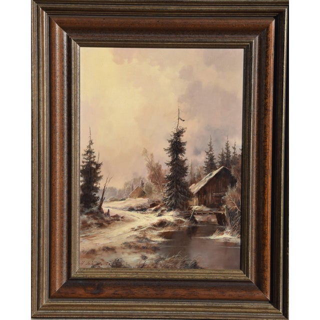 Hermann Dieste, Winter Forest Landscape, 1980s, Oil, Framed For Sale - Image 3 of 12
