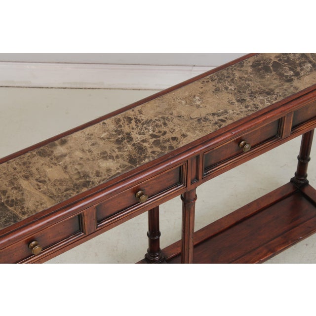 Brown Mahogany 2 Drawer Marble Top Console Table For Sale - Image 8 of 17